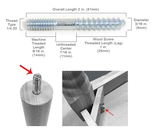 Baltimore Hardware Hanger Bolts, 1/4-20 x 2, High-Strength Zinc-Coated Steel with Partial Thread for Secure Wood-to-Metal Connections, Corrosion-Resistant - 100 Pack for Large Projects