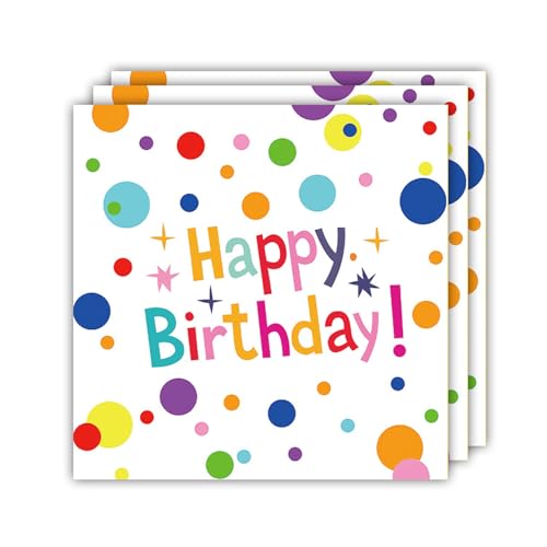 Lot de 40 serviettes de table d'anniversaire - 33 x 33 cm - Décoration de table - Multicolore - À pois - Happy Birthday - Pour garçon et fille