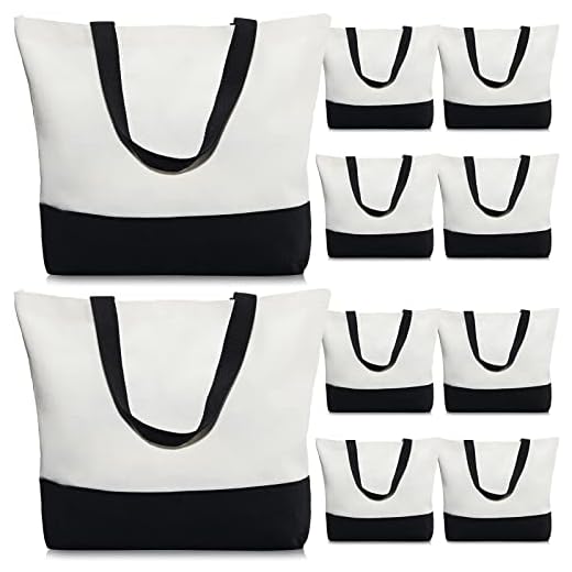 Weewooday 10 Pack Canvas Tote Bag Large Reusable Grocery Bags Blank Tote Bags Bulk with Handles DIY Cloth Bags for Shopping Beach Travel Work School, 18.5 x 15 x 4.8 Inches