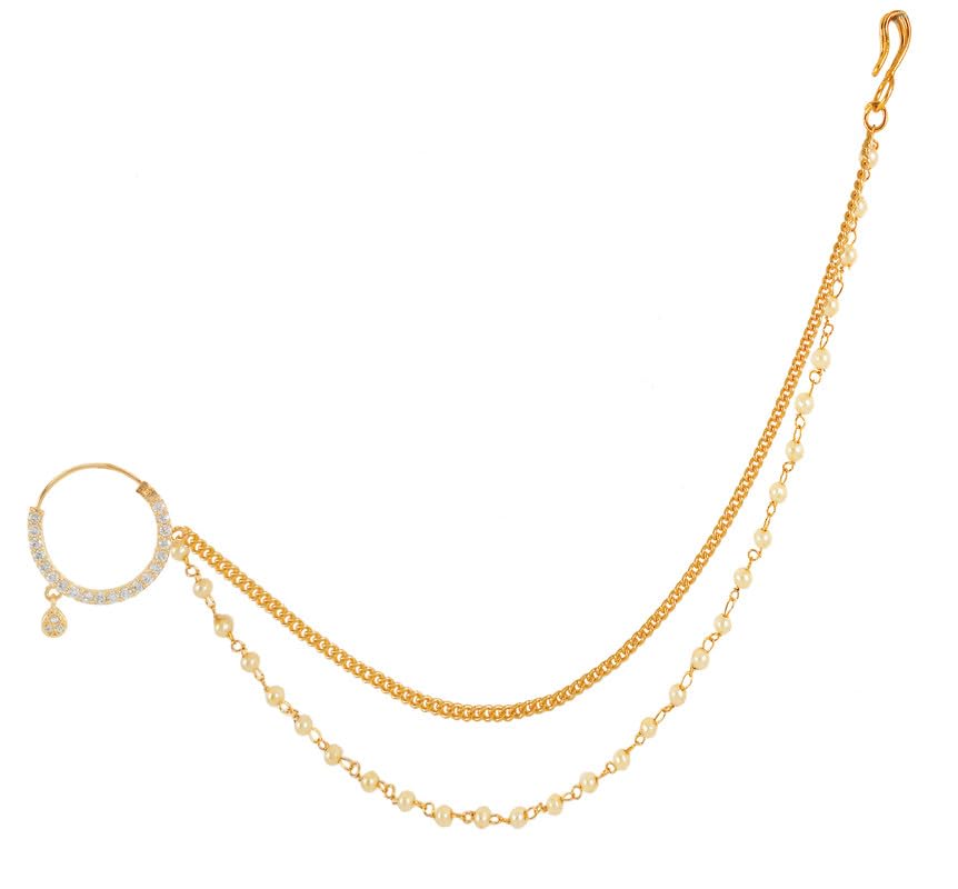 Gemron Jewel Exquisite Traditional Ethnic Bridal Nose Ring/Nath Adorned with Elegant Pearl Chain for Women and Girls(A_RC-ADNR8A(HDL-String)) (B0CJRN23P9) Amazon Price History, Amazon Price Tracker