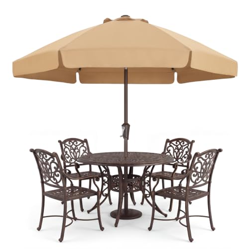 Image of ABCCANOPY 7.5ft Scalloped Patio Umbrella, Outdoor Table Umbrella with Tilt and Crank, Fiberglass Ribs Deck Umbrella for Patio, Pool, Garden, Picnic (Khaki)