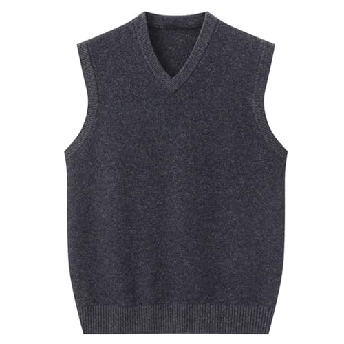 Rivccku Men's Sleeveless Sweater Vest 100% Cashmere Knitted Gilets Jumper V-Neck Pullover Tank Top for Autumn Winter