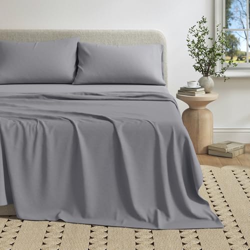 Image of Great Bay Home Cotton Jersey Knit Twin /Twin XL Sheet Set - Ultra-Soft, Stretchy, Heathered Melange Bed Sheets - Cozy, Soft T-Shirt Sheet & Pillowcase Set (Heathered Denim Blue)