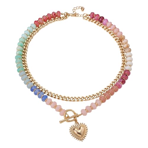Tsophreniq Collar ligero de acrílico con cuentas de clavícula, colgante de amor, cadena para el cuello, regalo con dije de corazón para atuendos diarios, cadena de clavícula