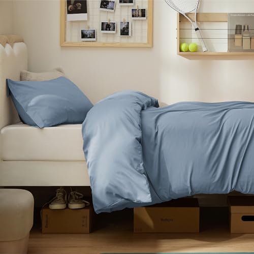 Image of Bedsure Twin /Twin XL Duvet Cover, Double Brushed Bedding Set, Dusty Blue | For Kids & Adults, 68 inchx90 inch Comforter Cover, Hotel Luxury, All Season, Breathable, Easy Care, Lightweight, Zipper Closure