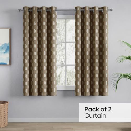 Image of haus & kinder Jacquard Window Curtains 5 Feet Long Pack of 2 Window Curtains, 5 Feet Curtains for Window (Feather Fern, Moss 130x152 CM)