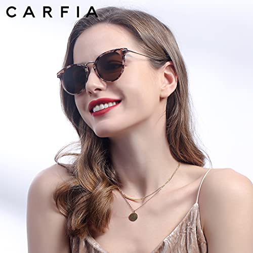 Carfia Retro Fashion Polarized Sunglasses For Women Hand-Crafted Acetate Frame Metal Bridge Eyewear Ca5012 Pink Tortoise Frame Brown Lens #TOP1