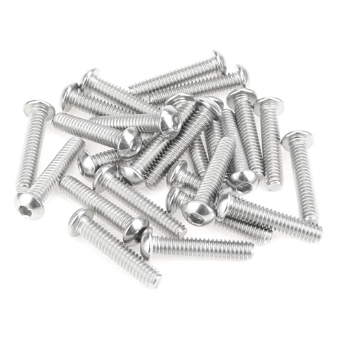 Image of 25 Pieces 1 /4-20 x 1-1 /4 inch Button Head Socket Cap Screws Bolts, HELIFOUNER 304 Stainless Steel (18-8) Screws, Bright Finish, Fully Threaded