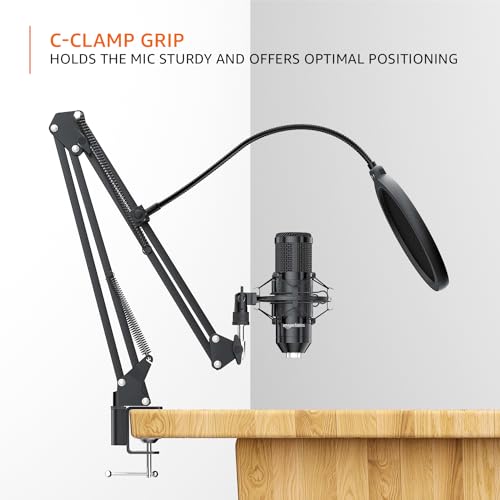 Image of amazon basics Condenser USB Microphone Kit with Adjustable Scissor Arm Stand | Shock Mount for PC and Mac