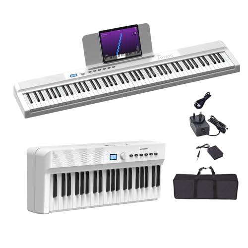 Clavier de piano pliable 88 touches semi-lesté blanc avec connexion Bluetooth et MIDI