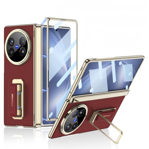Coque pour Vivo X Fold5 en cuir rouge avec protection 360