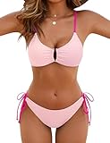 Blooming Jelly Womens Sexy 2 Piece Bikini Sets Cheeky High Cut Bathing Suit Color Block Textured U-Wire Swimsuits 2025(M,Pink)