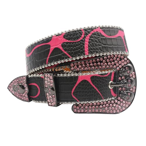 Women Rhinestones Skull Studded Western Belt - Crocodile Embossed Waist Strap For Jeans3