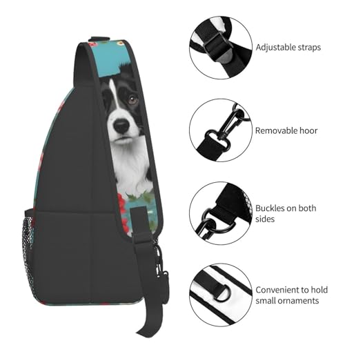Mochila cruzada floral Border Collie, unisex, negra miniatura 5