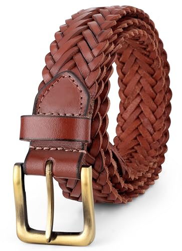 F&L CLASSIC Leather Braided Belts for Men - Mens Casual Woven Leather Belt for Dress Pants