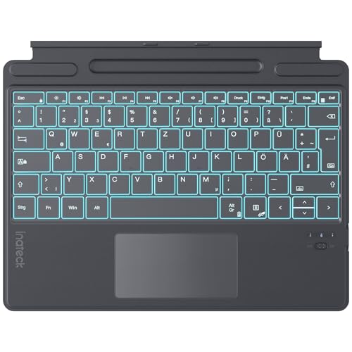 Inateck Surface Pro 11 Tastatur Kompatibel mit Surface Pro 11/10/9/8/X KI-Funktion Tastatur mit Touchpad 7-Farben Hintergrundbeleuchtung und Stifthalter QWERTZ KB05114