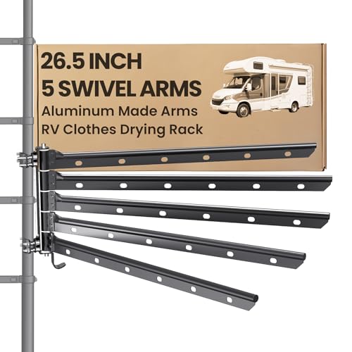 Terapaton 5 Swivel Arms RV Clothes Drying Rack 26.5-inch Width Ladder Mounted Clothes Drying Rack All Metal Foldable Design RV Must Have for MotorHomes Fifth Wheels Trailers