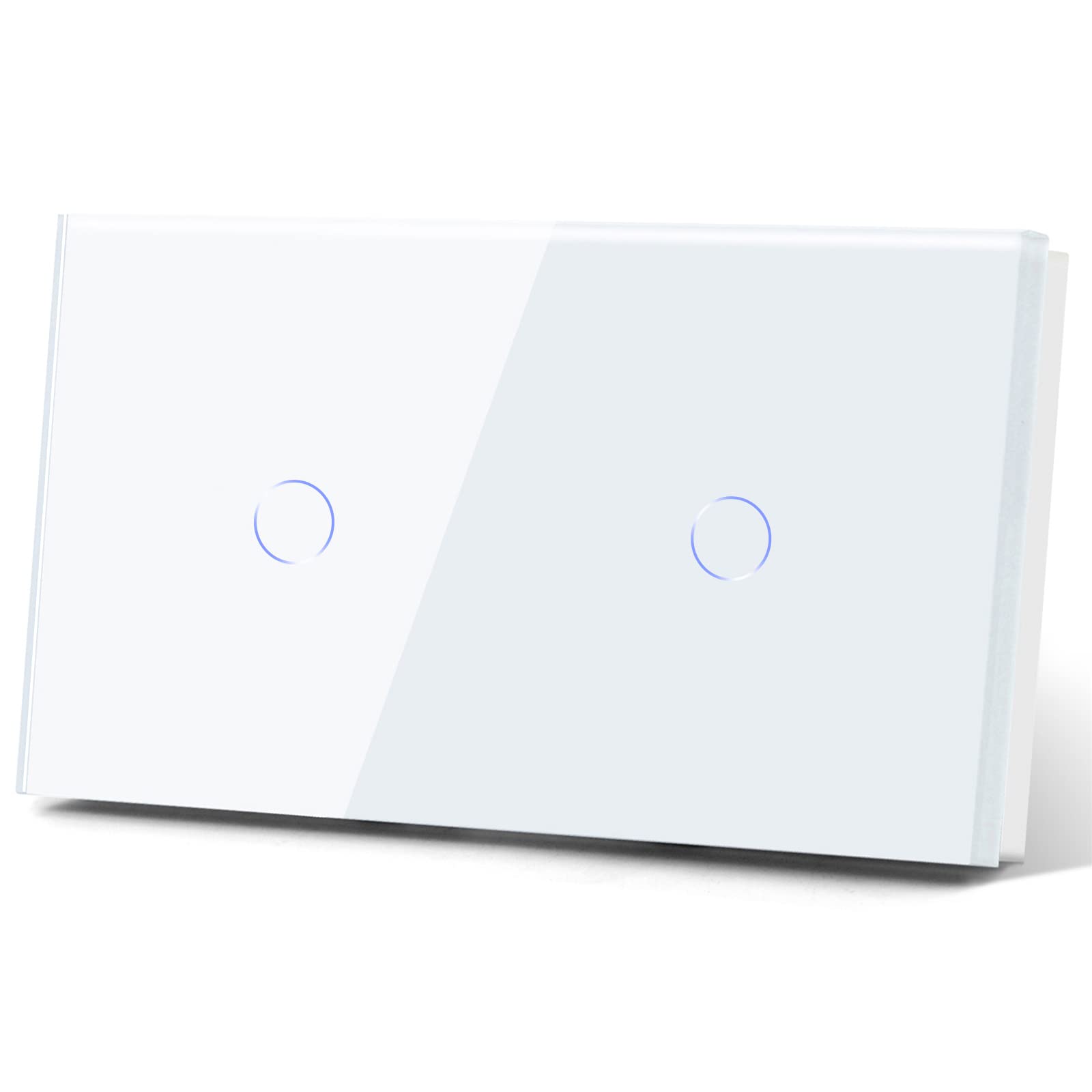 BSEED WIFI Interruptor de Pared Doble Blanco,Interruptor Inteligente 1 Gang 1 Via+1 Gang 1 Via,Compatible con Amazon Alexa y Google Home,Control de APP y Función de Temporizador【No cable neutro】