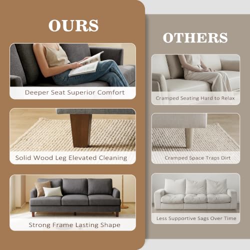 Image of Gericco Mid Century Modern 89 inch 3-Seater Couch for Living Room, Dark Grey