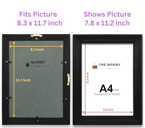Image of A4 Photo Frame | Wall Photo Frame | Small Photo Frames | Black Wood Frame for Wall | Elegant Room & Office Decor (A4, 8.3x11.7 inch, Black)