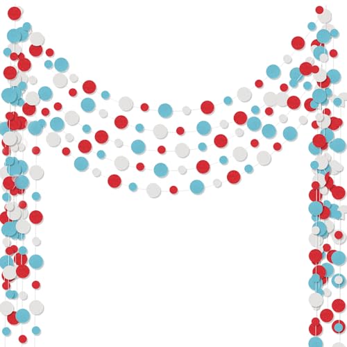 Outus 5 Pieces Dot Garland Banner Hanging, Light Blue,White,Red