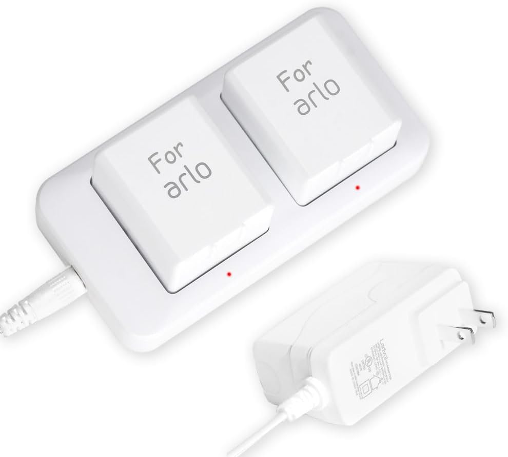 Dual Slot Charger for Arlo Camera Battery, Power Adapter Included, White