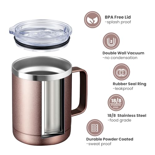 Image of MEWAY 12oz Mix Color Mug With Handle 8 Pack Bulk,Stainless Steel Insulated Travel Tumblers With Sliding Lid,Double Wall Vacuum Camping Coffee Cup for Hot & Cold Drinks Tea (Mix,Set of 8)