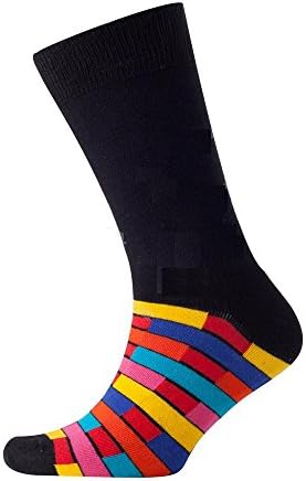 Ayra - 6 Pairs of Mens Retro Odd Stripes and Spots Socks 6-11 Black with mixed tip