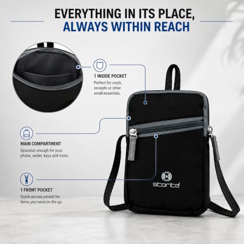 Image of Storite Travel Sling Bag for Men & Women, Black | Durable Fabric, Compact Design, Adjustable Strap, Comfortable Carry, Travel, Office, Hiking, Passport Carry