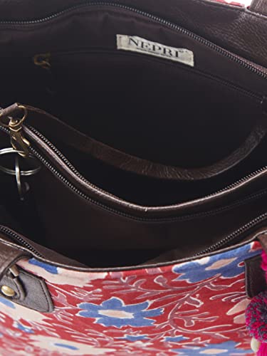 Image of NEPRI Office Pouch Tote Bag | Stylish Set of 2 Tote Bags for Women| Vegan Leather & Handblock Printed Fabric Handbag with Double Handle Shoulder Strap| Daily & Travel Use