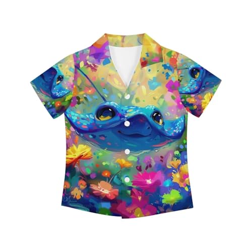 Image of PinUp Angel Funky Casual Hawaiian Shirt Kids Boys Girls Art Oil Painting Animal Pattern Short Sleeve Unisex Beach Shirt