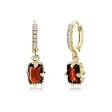 Aliyoham Garnet Huggie Hoop Earrings for Women | 18K Gold Plated Red Gemstone Dangle Jewellery with Cubic Zirconia, Hypoallergenic Bridal Gift for Her