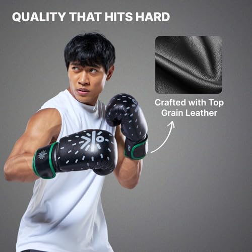 Image of Cult Boxing Gloves for Men & Women | Foam Padding | Punching Bag Gloves for Boxing, Training, Kickboxing, Muay Thai, MMA | 8 Oz Boxing Gloves | Black-Green