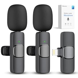 2 Pack Wireless Lavalier Microphone for iPhone iPad, Lapel Mics Plug-Play 2.4G Ultra-Low Delay Built-in Noise Reduction Chip 8H Working Time for Video Recording Interview Podcast Vlog YouTube