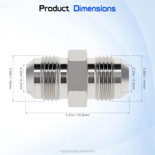 Image of 2403-06-06 Adapter Fitting 3 /8 inch Male JIC (9 /16 inch-18 thread) x 3 /8 inch Male JIC | SAE J514 Standard, Carbon Steel Flared Straight Tube Union Hydraulic Hose Connector (2 PACK)