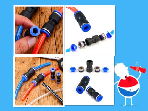 Miniatura 6 de Haxiha 50 Piezas Conexiones Neumáticas Rectas 4 6 8 10 12mm Neumática Guarniciones De Conector Enchufe Rapido Aire Comprimido Para La Conexión Rápida De Tuberías Azul