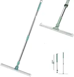 Rodo e Vassoura Mágica 2 em 1 de Silicone, 1,40m, Articulado, Giratório 180°, Ajustável, Limpeza de Vidros, Pisos, Pelos de Pet, Janelas, Cabo Desmontável em Aço Inoxidável, Varre e Seca, Marca ATM