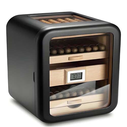 LZDOYY Armadio umidificatore per sigari in Legno di Cedro con Piano in Vetro, umidificatore e igrometro Digitale, 4 cassetti di Grande capacità, capacità 110 sigari, Regalo di Lusso per Uomo A