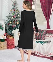 Sopesil Nachthemd Damen Lang Sleepwear Langarm Sleepshirt Schwarz XL – Ansicht 6
