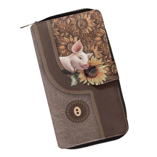 Image of COEQINE Ladies Wallets Pink Leopard Heart Black Printed Leather Phone Long Clutch Purses Check Coin Change Holder