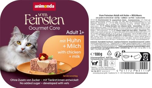animonda vom Feinsten Katzenfutter nass mit Huhn + Milchkern (32 x 100g), getreidefreies Katzenfutter nass ohne Zucker, mit frischen, fleischigen Zutaten