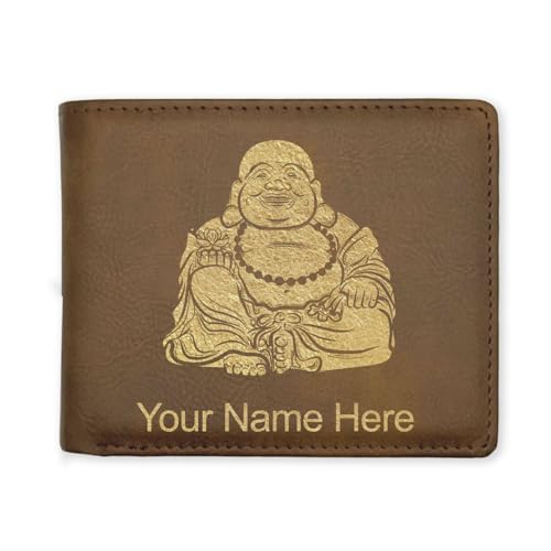 LaserGram Faux Leather Bi-Fold Wallet, Budai, Personalized Engraving Included (Rustic with Gold)