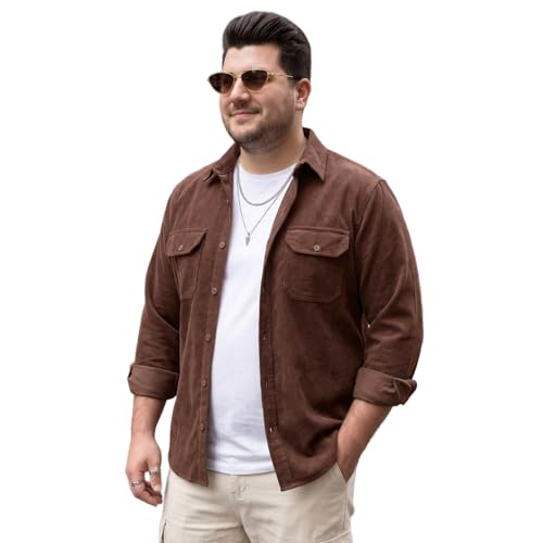 Image of Urbano Plus Men's Corduroy Full Sleeve Regular Fit Solid Overshirt with Utility Pockets