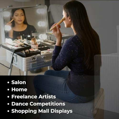Image of Professional Makeup Trolley Case Aluminium with LED Mirror, Rolling Cosmetic Storage Organizer with Adjustable Legs, Lockable Travel Vanity Case for Makeup Artists & Salon Use (Silver)