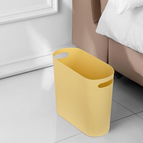 Image of rejomiik Small Trash Can, 3.5 Gallon Slim Garbage Can Plastic Waste Basket with Handles Container Bin for Narrow Spaces Bathroom, Bedroom, Kitchen, Office at Home, Yellow