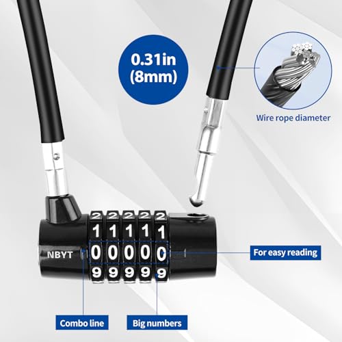 Image of Cable Locks with Combination,Steel Cable Rope Wire 5-Digit Combination Lock with Resettable Code for Bikes, Lockers, File Cabinets, Wardrobes, Small Fences,gate Lock, Pool Padlock.