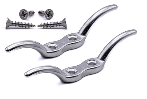 Image of 2pcs Flag rope cleat hooks 150mm marine grade stainless steel 316 A4 non rust flagpole blind cord (150mm)