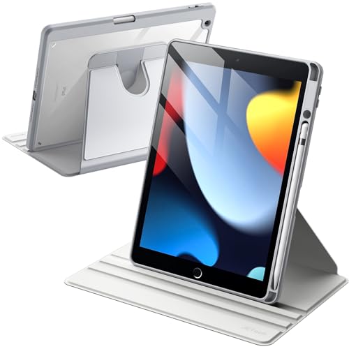 Image of JETech Rotating Cover Case for iPad 9 /8 /7 (10.2-Inch, 2021 /2020 /2019 Model, 9th /8th /7th Generation) with Pencil Holder, 360 Degree Rotation Protective Stand Cover Clear Back (Silver)
