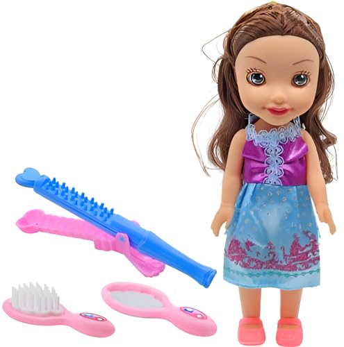 Image of Tickles Doll with Hair Accessories Set Plastic Toy for Kids Girls Birthday Gifts (Color: Blue)