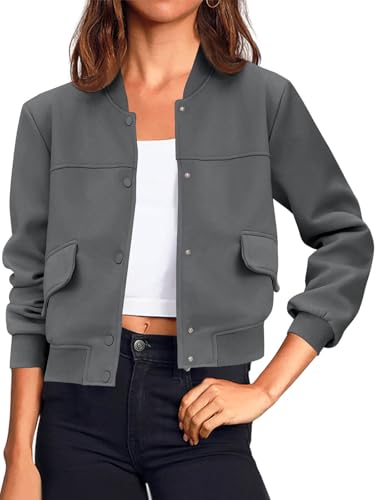 Image of Tankaneo Womens Cropped Bomber Jackets Casual Button Down Long Sleeve Stand Collar Varsity Shacket Coats